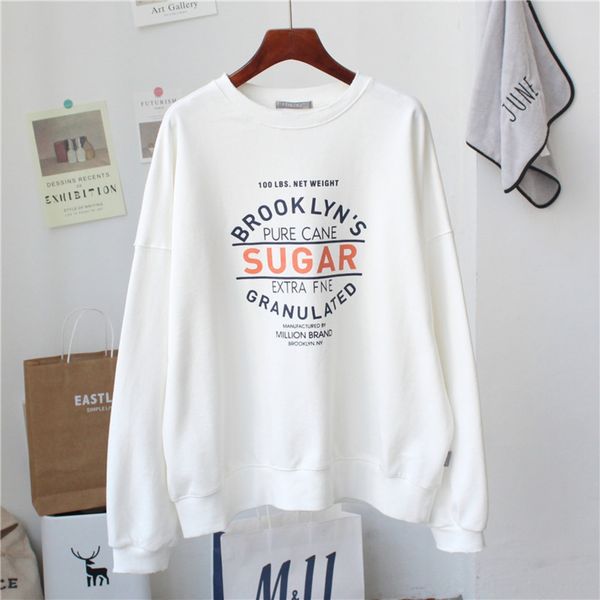 

four gentlemen autumn woolen cotton sweater sweaternew korean style terry cotton loose worn washed letters student round neck sweate, Black