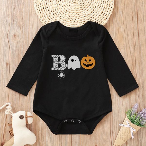 

newborn baby halloween letter print rompers kids boys girls long sleeve jumpsuits 2020 new autumn black/white bodysuit, Blue
