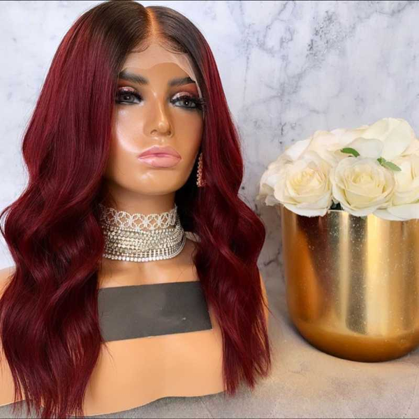 

wave 1b burgundy wig 7x7 lace front human hair wig remy brazilian hair 150% long wave 99j lace, Black;brown