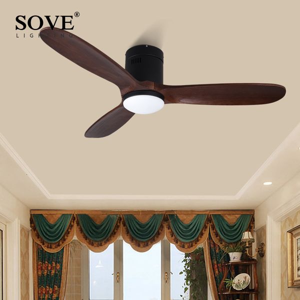 

electric fans sove 48 inch brown vintage wooden ceiling fan with light wood decorative home retro fans+lamp remote control 220v