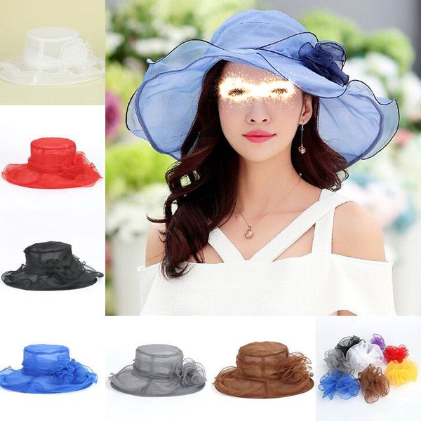 

stingy brim hats 2021 summer brand big wide straw hat ladies wedding racing 8 color, Blue;gray