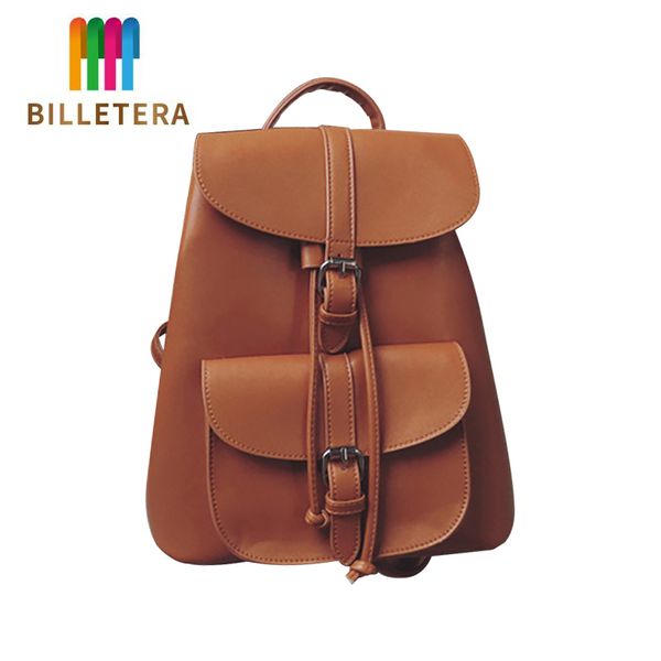 

billetera pu leather backpacks trendy female drawstring travel bags retro school bags women rucksack