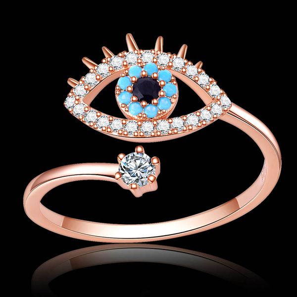 

elegant neo- gothic blue evil eye cubic zirconia ring women girls hamsa jewelry rose gold color opening bague dr1717, Golden;silver