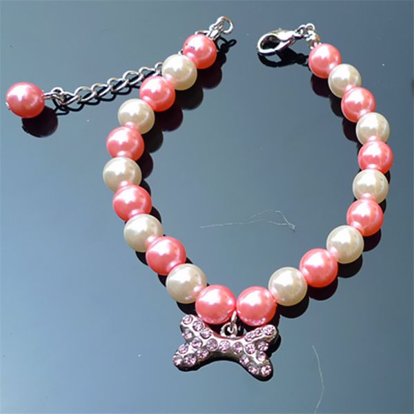 

cute dog necklace pet puppy dog cat pearl jewelry decorative collar pet accessories bone pendant for small dogs cats supply