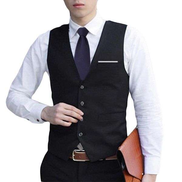 

men's formal classic business waistcoat slim fit tuxedo casual gilet new business v-neck suit vest for men, Black;white