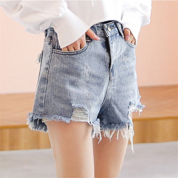 

real s2020 new fashion summer retro was thin wild wash denim shorts, Blue