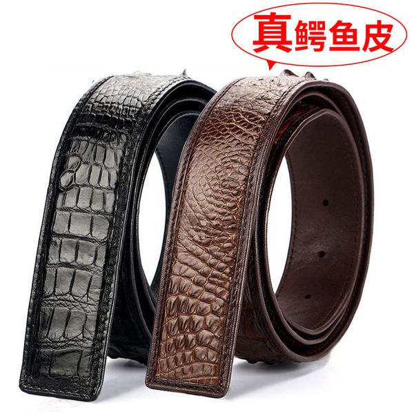 

luxurious2020 siamese thailand fish men's business leisure non-splicing crocodile bone genuine leather belt body, Black;brown