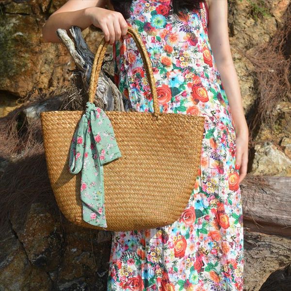 

casual straw bag tote natural wicker bags women large capacity beach braided handbag for garden handmade woven rattan bags