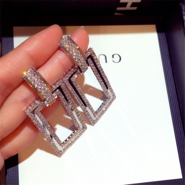 

fashion long geometric drop earrings luxury gold silver color color rectangle rhinestone earring for women party jewelry gift