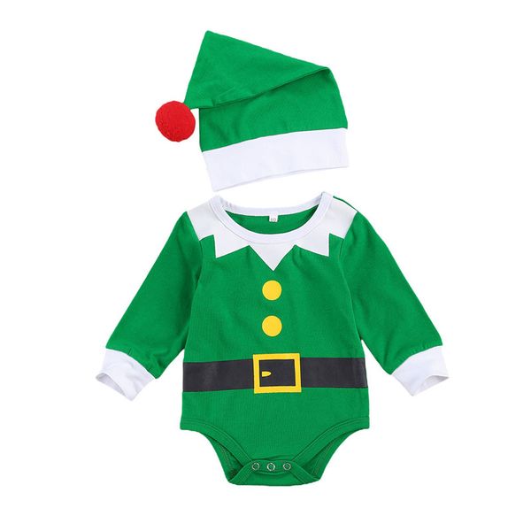 

newborn christmas outfits long sleeve round neck print romper cartoon santa claus jumpsuit+hats infant baby girl boy clothing, Blue