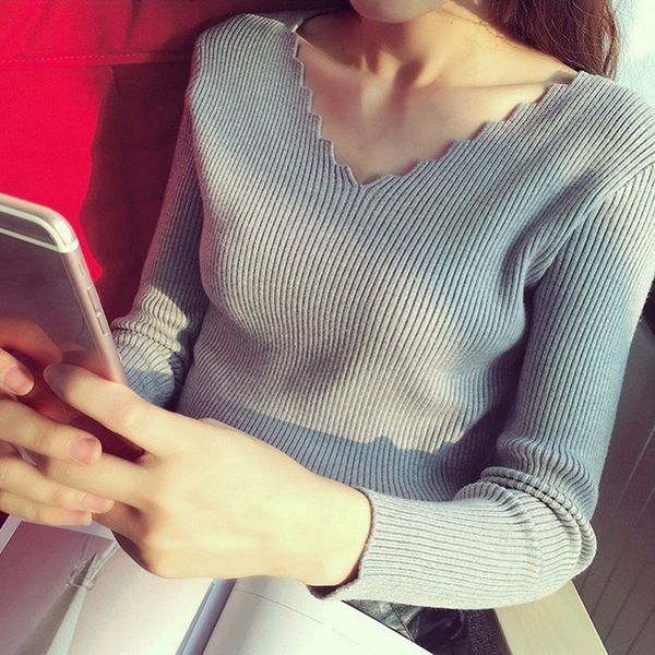 

women's sweaters v-neck slim knitted sweater bottoming shirt, White;black