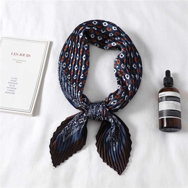 

2020 new women crinkle scarf square silk neck scarves designer female shawl and wraps leopard lady print hair pleated foulard, Blue;gray