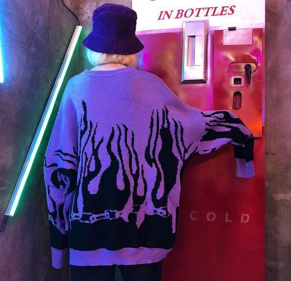 

women sweater harajuku streetwear autumn winter flame knitting bat sleeve pullover sweater drop shipping high quality, White;black