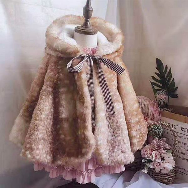 

2020winter рождество fawn hooded девушки fur plus теплый cloack малышей девочка зимняя одежда kid шуба качество теплый мода одежда, Blue