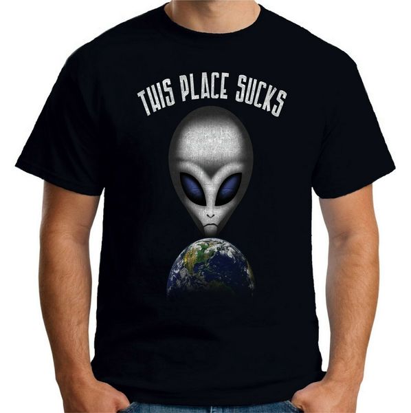 

velocitee mens t-shirt this place sucks funny alien slogan ufo et a22330 custom print tee shirt