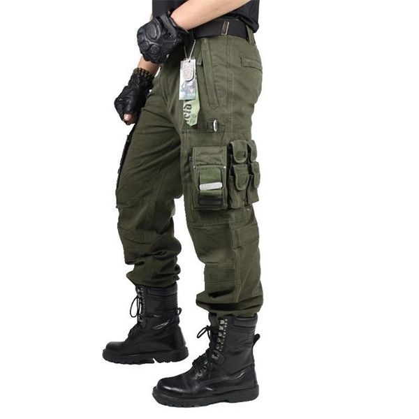 

new mens tactical pants male cargo pants overalls mens army clothing work wear many pocket combat military straight trousers, Black