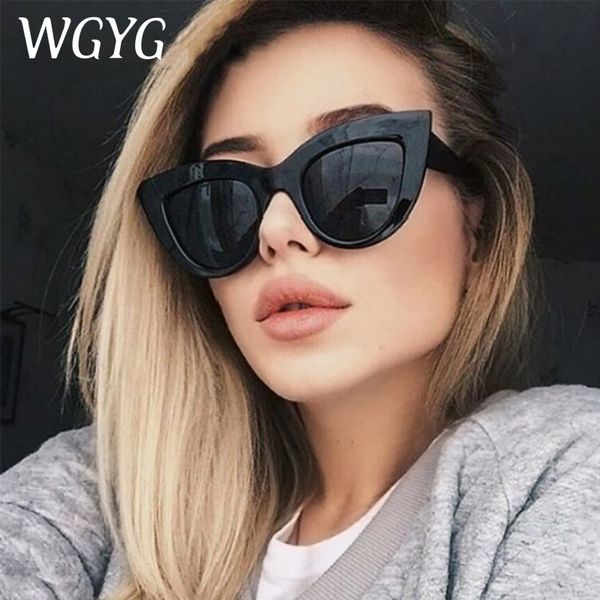 

sunglasses fashion brand design mirror lens retro cat eye thick frame ladies women, White;black