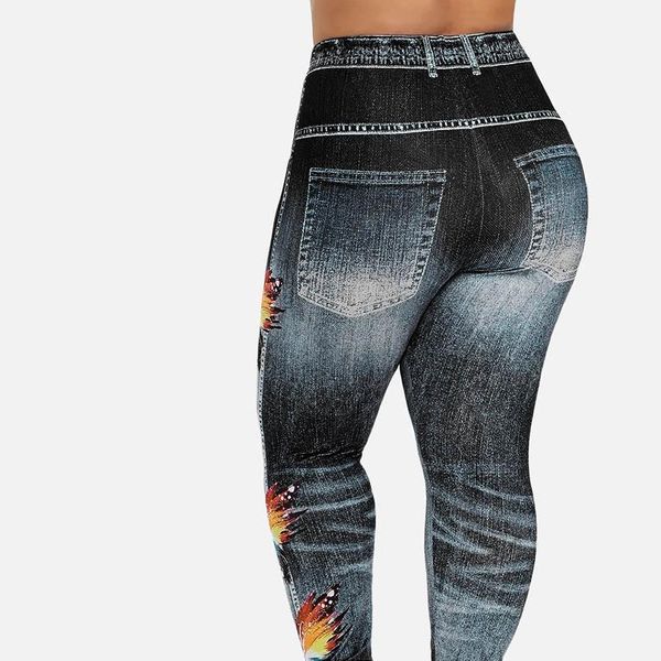 

25 бабочка для печати гетры женщин гетры имитация ковбой плюс размер легинсы эластичность тонкий укороченные брюки перевозка груза падения, Black