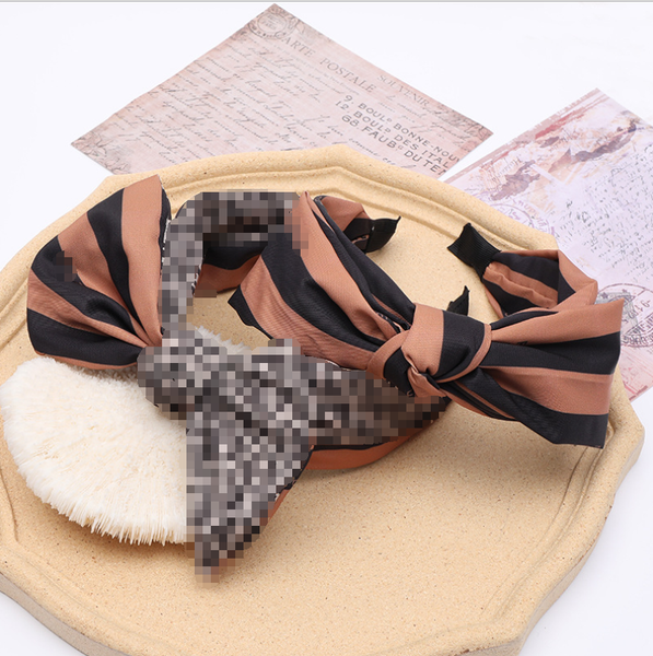 

new wide edge bowknot retro stripe girl headband fashion cross middle knoted cloth hairhoop letter women solid hair accessories, Silver