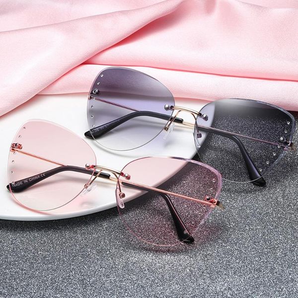 

cat eye sunglasses women brand design metal frame mirror sun glasses vintage rimless gradient glasses for female uv400, White;black