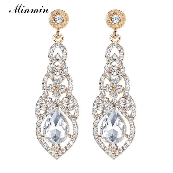 

minmin gold color wedding drop earrings for brides big teardrop crystal dangle earrings for women fashion korean jewelry meh444, Silver