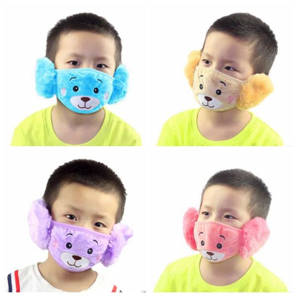Детские маски Дети Симпатичные уха Защитные Рот маска Животные Медведь Дизайн 2 В 1 Детский зимний Маски для лица Дети пыле Рот-Муфельные LSK1314