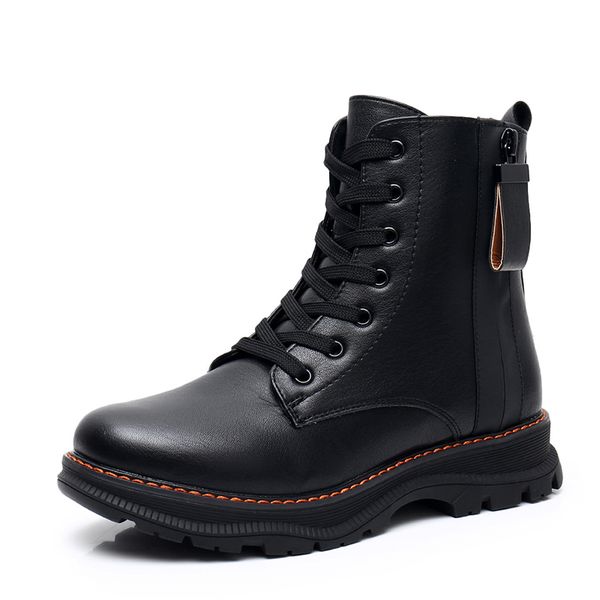 

eie new women motorcycle boots vintage combat autumn boots army punk goth women ladies biker pu leather short plush, Black