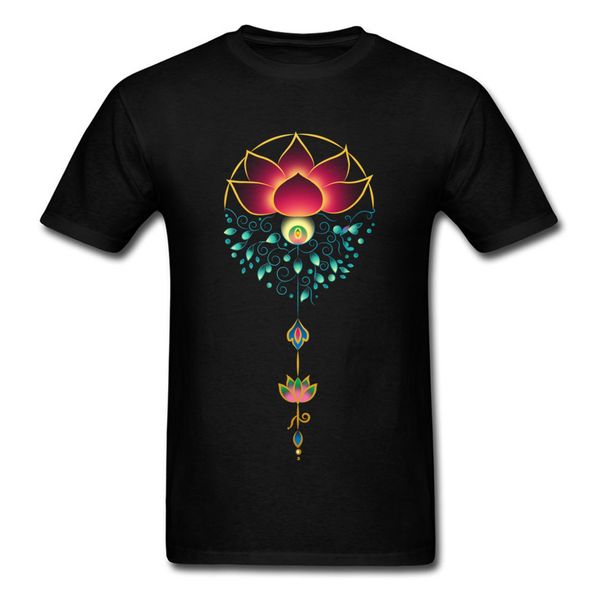 

лотос tshirt печать мужчин черного футболки индуизм буддизм цветочные тенниски хлопок ткань семья подарок одежда топы тис оптовой