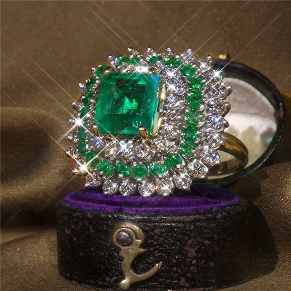 

luxury green stone rings for women anniversary jewelry crystal wedding ring shining laides accessories ring bague femme s4x313, Golden;silver
