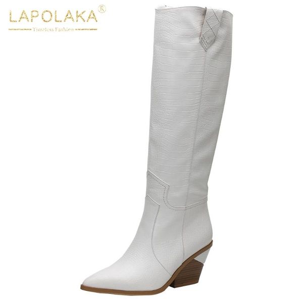 

2020 plus size 33-46 fashion comfortable chunky heels knee high boots women shoes western boots shoes woman, Black