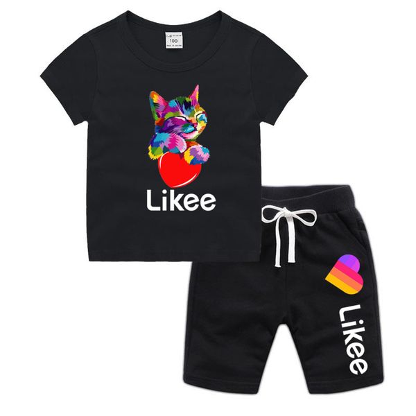 

little boy girl cartoon likee cat funny t shirt shorts set kid baby t-shirt shorts toddler cotton clothing set,drop ship, White