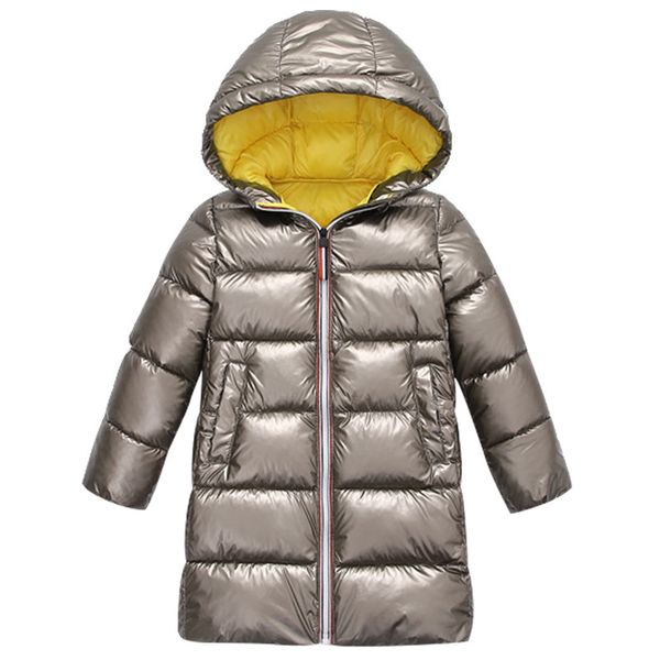 

fashion bright 2020 winter new children's clothing space sibling outfit down jacket boys and girls baby children thick long coat, Blue;gray