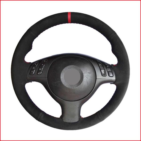 

red marker black suede leather hand-stitched steering wheel cover for e46 e39 330i 540i 525i 530i 330ci m3 2001 2002 2003