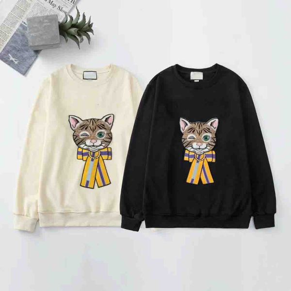 

20fw cute cat embroidery sweatshirt men fashion hoodie sequin letters streetwear casual sweater homme made in italy winter clothes m-2xl, Black