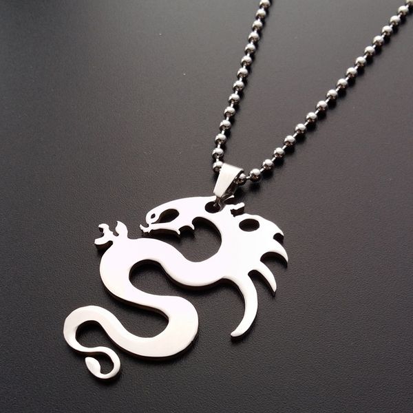

pendant necklaces 30pcs stainless steel china chinese dragon zodiac ancient creature dinosaur symbol necklace lucky gift jewelry, Silver