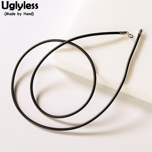 

uglyless real leather rope necklaces for men women hip-hop jewelry accessories 925 silver locks leather chains no pendant