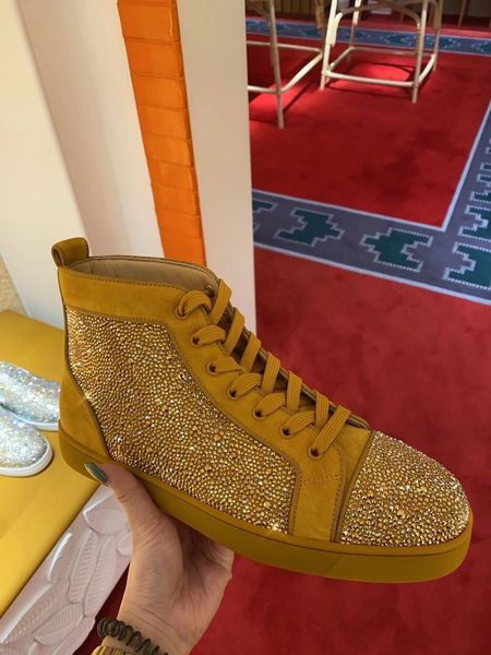 

elegant strass sneakers for men's red bottom shoes rhinestone party wedding t-quality famous couple rivets skateboard casual shoes with, Black