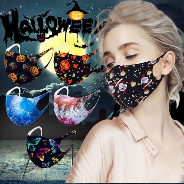 

man woman designers face mask halloween christmas dustproof washable masks pumpkin santa claus print mask breathable mouth-muffle dhl d92203, Black;white