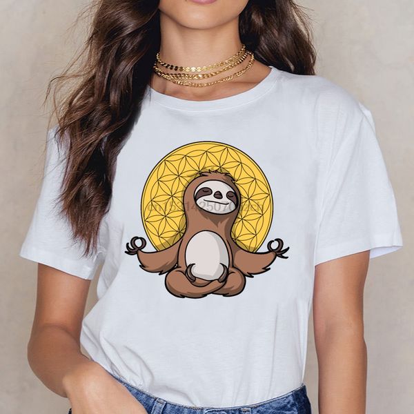 

t shirt women sloth zen meditation animal buddha womens 34 sleeve fashion white cotton female shirt