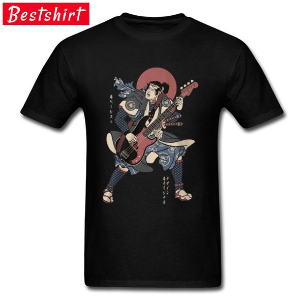 

samurai bassist electric guitar happy tshirt 100% cotton mens shirts retro music instrument father t shirt 3xl clothing