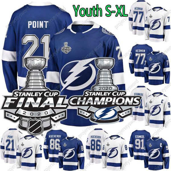 

youth tampa bay lightning 2020 stanley cup champion brayden point steven stamkos nikita kucherov victor hedman ice hockey jerseys, Black;red