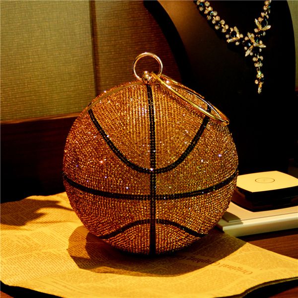 Designer- Bee In Fly Basketball Round Ball Gold Clutch Geldbörsen für Damen Abend Strass Handtaschen Damen Party Dinner Bag 2024