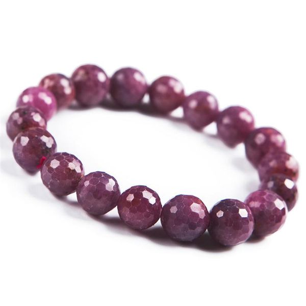 

drop shipping 11mm women lady stretch natural stone bracelet rose red genuine gems faced round bead natural ru by bracelet, Black