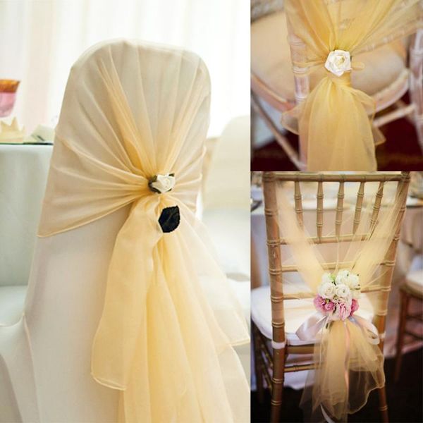 

10pcs 26x108"organza fabric chair hoods chair caps wrap tie back cover sash for diy wedding event&party&banquet decoration