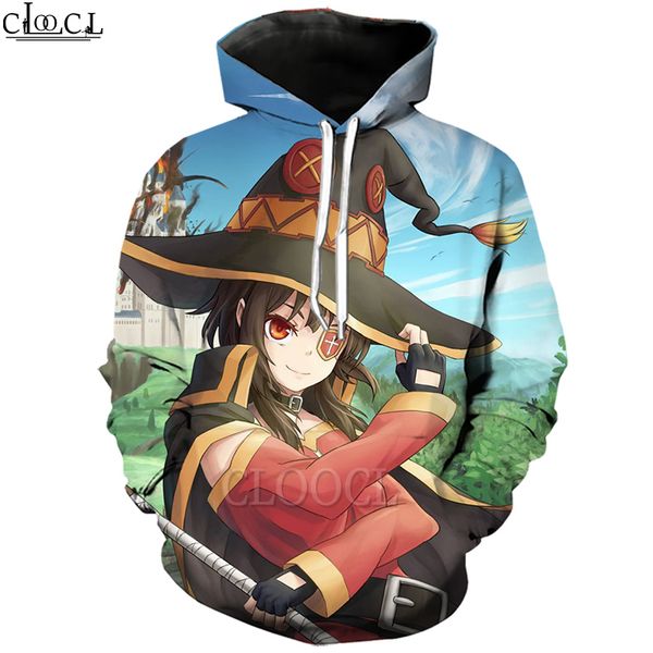 

cloocl anime girl megumin konosuba hoodie 3d print street style hoodies hip hop sweatshirts harajuku selling coat tracksuit, Black