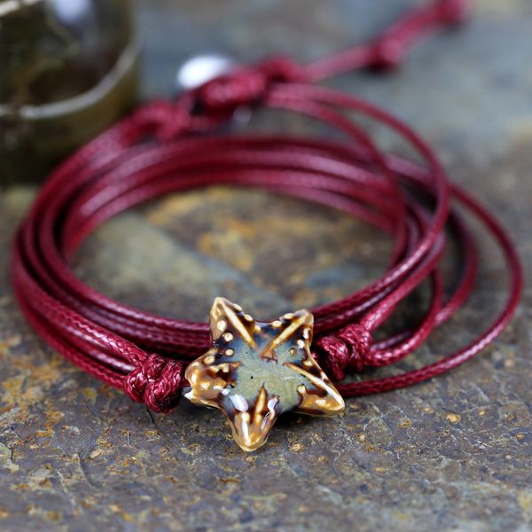 

2020 wrap bracelet ceramic starfish vintage friendship bracelet for men and women statement gift jewelry, Golden;silver