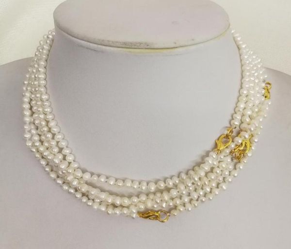 

chains 36-60cm 14-24'' women jewelry natural pearl 3-4mm bright white freshwater handmade necklace gift, Silver