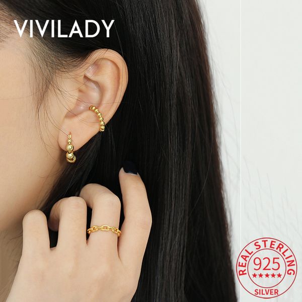 

vivilady 100% 925 sterling silver ins round bead circle women hoop earrings new female party fine jewelry brincos, Golden;silver