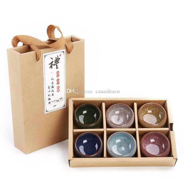 

exquisite ice crack glaze tea cups gift set of 6 pieces ceramic chinese kong fu teacups small tea bowls asian party wedding favors