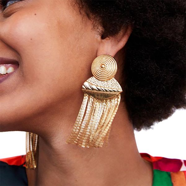 

lady gold silver vintage tassel charm wedding party dangle drop earrings bohemian fashion metal long earrings for women, Golden